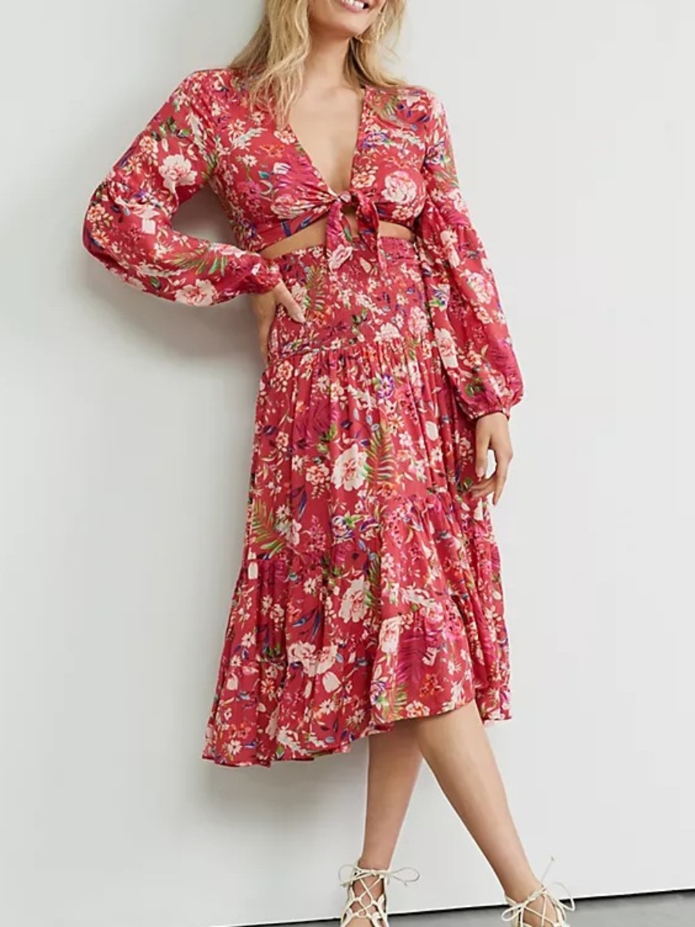 Anthropologie A+ Francine Floral Smocked Co-Ord Skirt Set Plus Size 2X